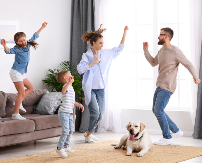 Happy Family in Clean Living Room